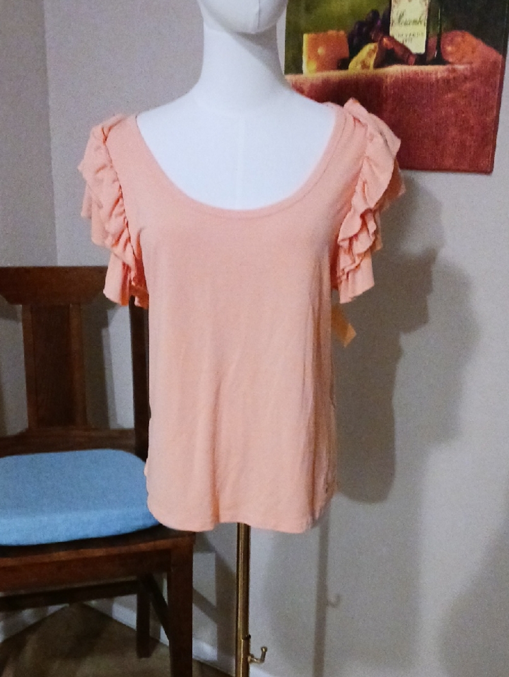 Tommy Hilfiger Peach Ruffle Sleeve Scoop Neck Top